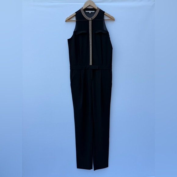 Rachel Rachel Roy Black Sleeveless Jumpsuit Gold Stud Trim Straight Leg Sz 2 NWT - Picture 2 of 16